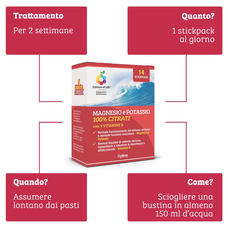 Magnesio e Potassio 100% citrati con 9 vitamine B OPTIMA NATURALS