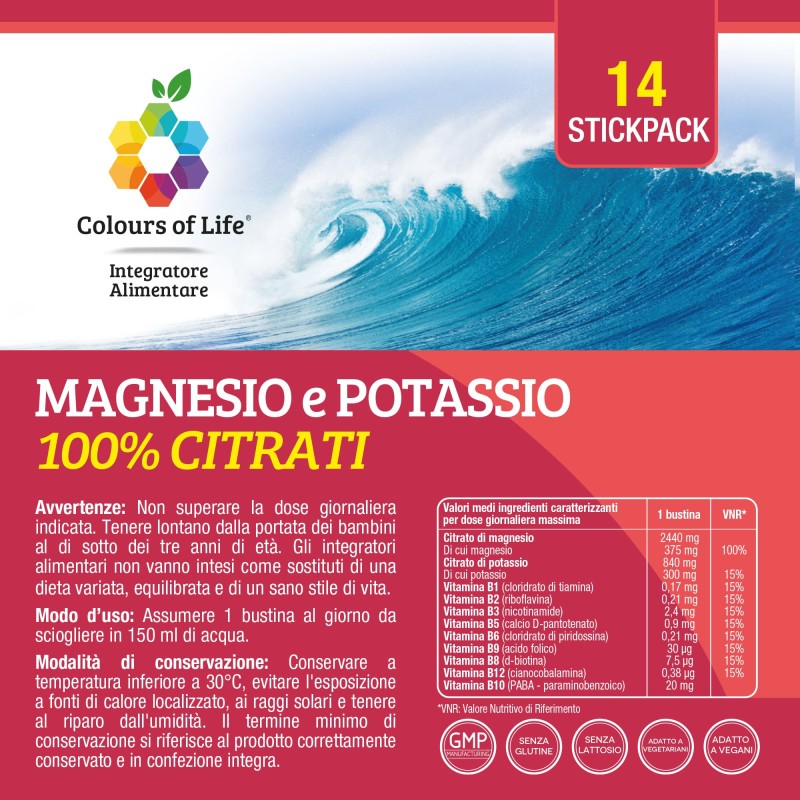 Magnesio e Potassio 100% citrati con 9 vitamine B OPTIMA NATURALS